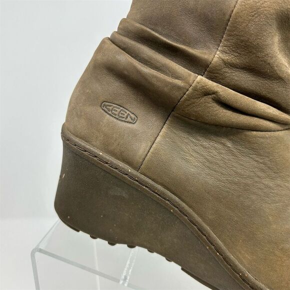 KEEN Akita Light Brown Leather Pull-On Wedge Mid-Calf Pull On Boots Size 8.5 - Picture 3 of 12